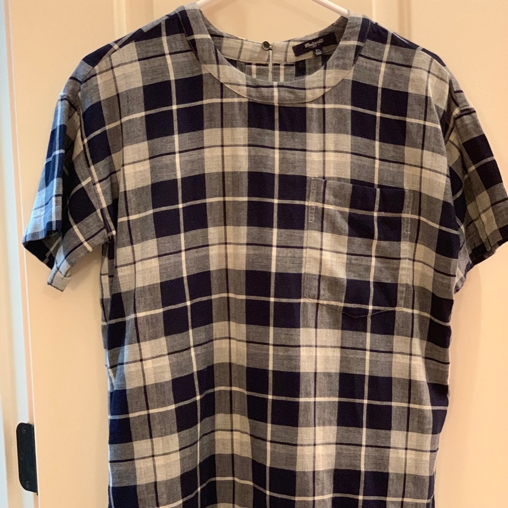 Madewell Navy and White Plaid Blouse